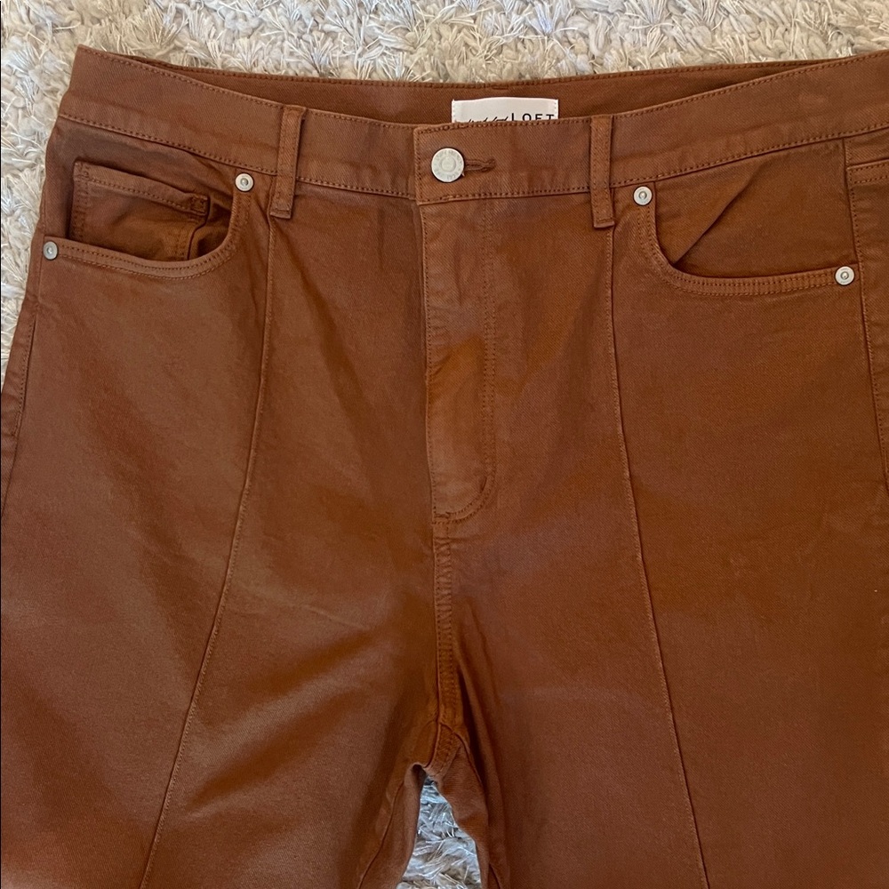 LOFT Rust Color High-Rise Frey Hem Jeans - 14